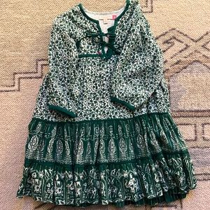 Size 5, Pink chicken green, white, with silver tiered dress.